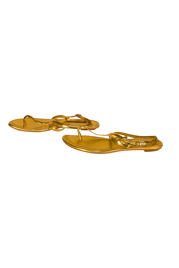 Ralph Lauren - Gold Leather Strappy Thong Sandals Sz 8.5 - Current Boutique