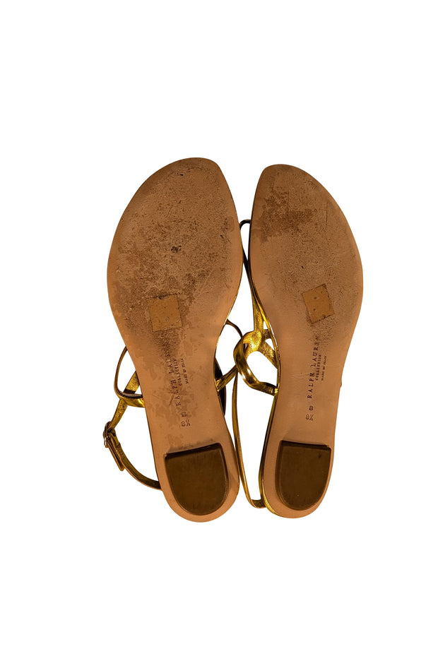Ralph Lauren - Gold Leather Strappy Thong Sandals Sz 8.5 - Current Boutique