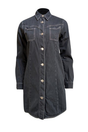 Ganni - Black Denim "Kress" Mini Shirt Dress Sz 4 - Current Boutique