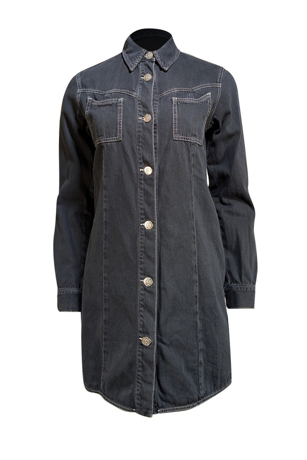 Ganni - Black Denim "Kress" Mini Shirt Dress Sz 4 - Current Boutique