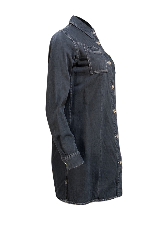 Ganni - Black Denim "Kress" Mini Shirt Dress Sz 4 - Current Boutique