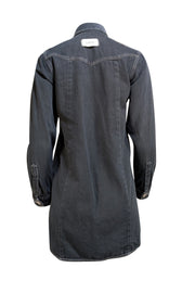 Ganni - Black Denim "Kress" Mini Shirt Dress Sz 4 - Current Boutique