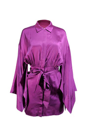 Retrofete - Purple Silk Kimono Sleeve Mini Dress Sz S - Current Boutique