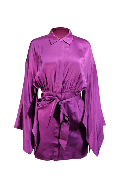 Retrofete - Purple Silk Kimono Sleeve Mini Dress Sz S - Current Boutique
