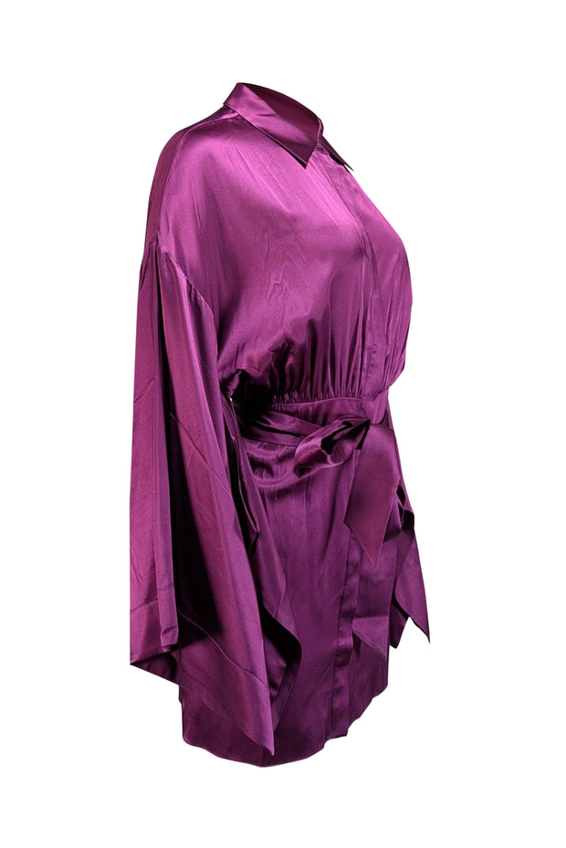 Retrofete - Purple Silk Kimono Sleeve Mini Dress Sz S - Current Boutique