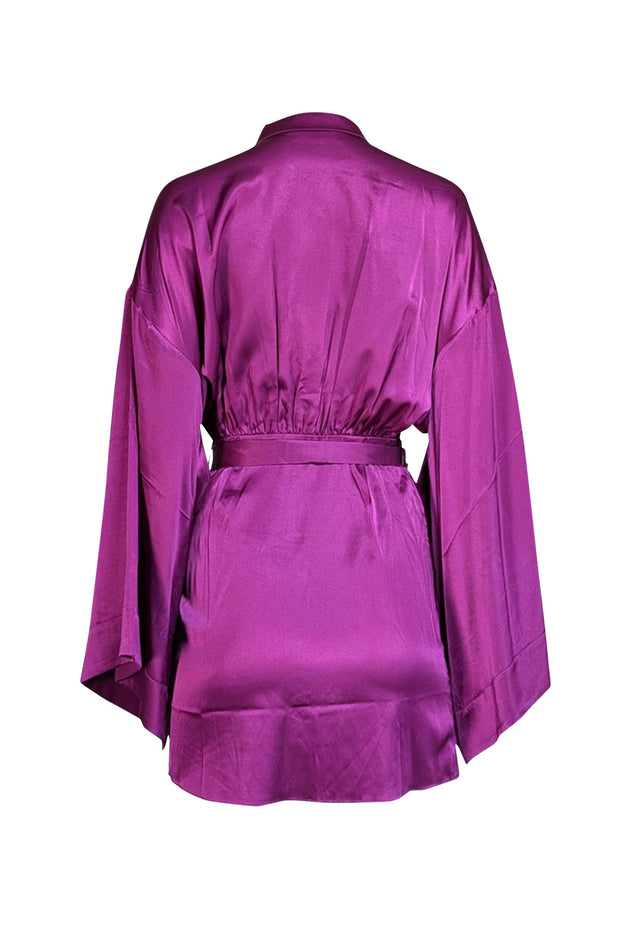 Retrofete - Purple Silk Kimono Sleeve Mini Dress Sz S - Current Boutique