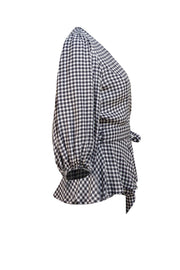 Ganni - Black & White Gingham Wrap Blouse Sz 6