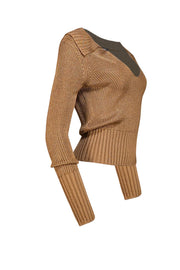 Theory - Tan Slinky Knit Collar Neckline Sweater Sz M - Current Boutique