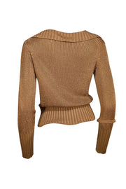 Theory - Tan Slinky Knit Collar Neckline Sweater Sz M - Current Boutique