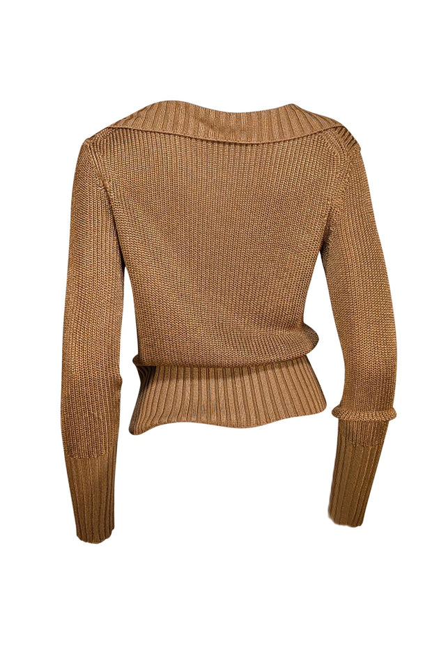 Theory - Tan Slinky Knit Collar Neckline Sweater Sz M - Current Boutique