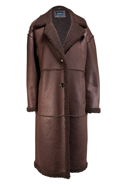 BCBG Max Azria - Dark Brown Faux Shearling Coat Sz L - Current Boutique