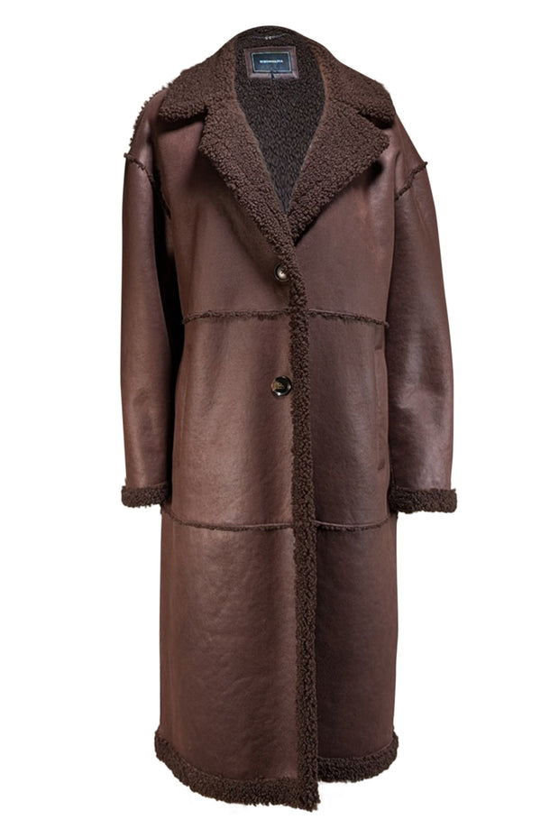 BCBG Max Azria - Dark Brown Faux Shearling Coat Sz L - Current Boutique