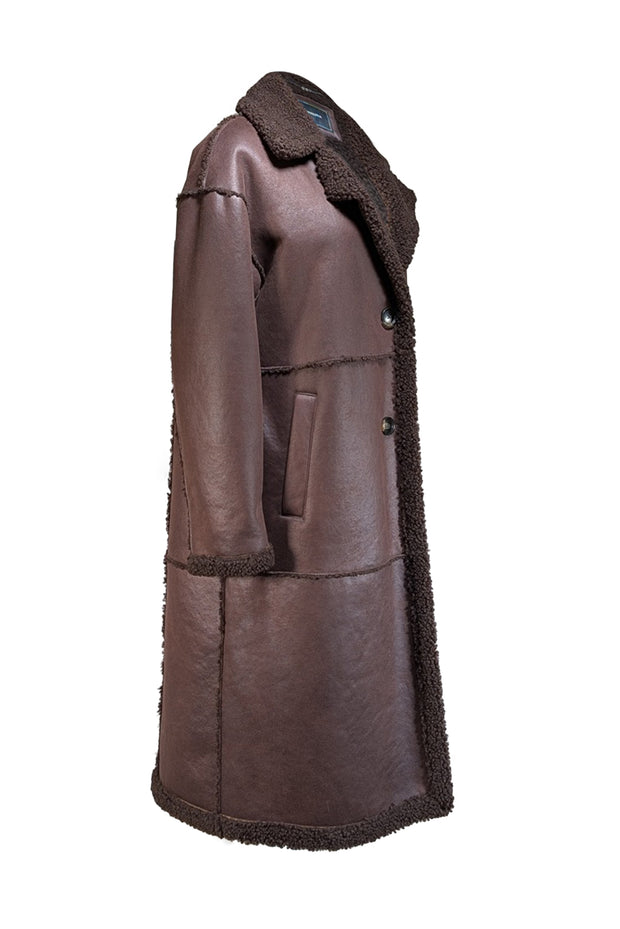 BCBG Max Azria - Dark Brown Faux Shearling Coat Sz L - Current Boutique