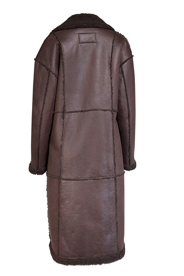 BCBG Max Azria - Dark Brown Faux Shearling Coat Sz L - Current Boutique