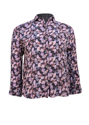 Vince - Black & Purple Abstract Floral Button Down Shirt Sz XXS