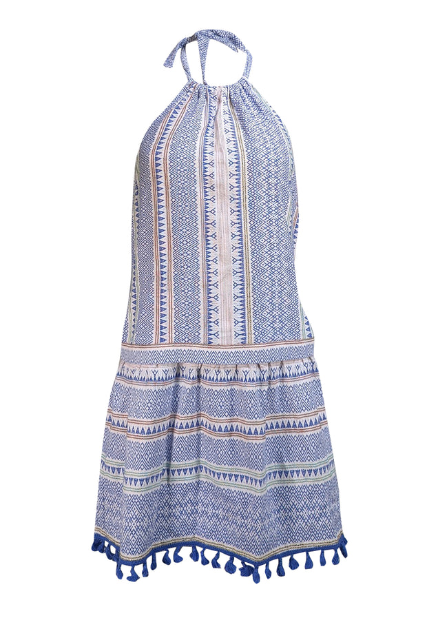 Saylor - Blue & White Print Halter Dress Sz M