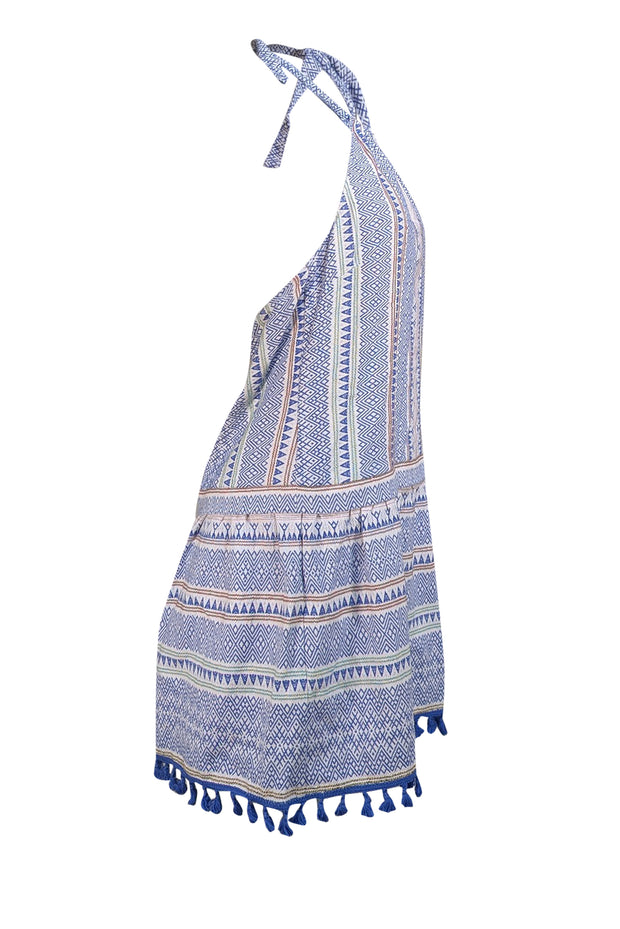 Saylor - Blue & White Print Halter Dress Sz M