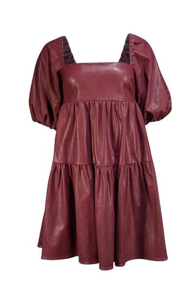 Amanda Uprichard - Burgundy Faux Leather Puff Sleeve Dress Sz S - Current Boutique