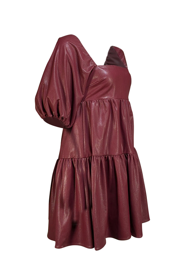 Amanda Uprichard - Burgundy Faux Leather Puff Sleeve Dress Sz S - Current Boutique