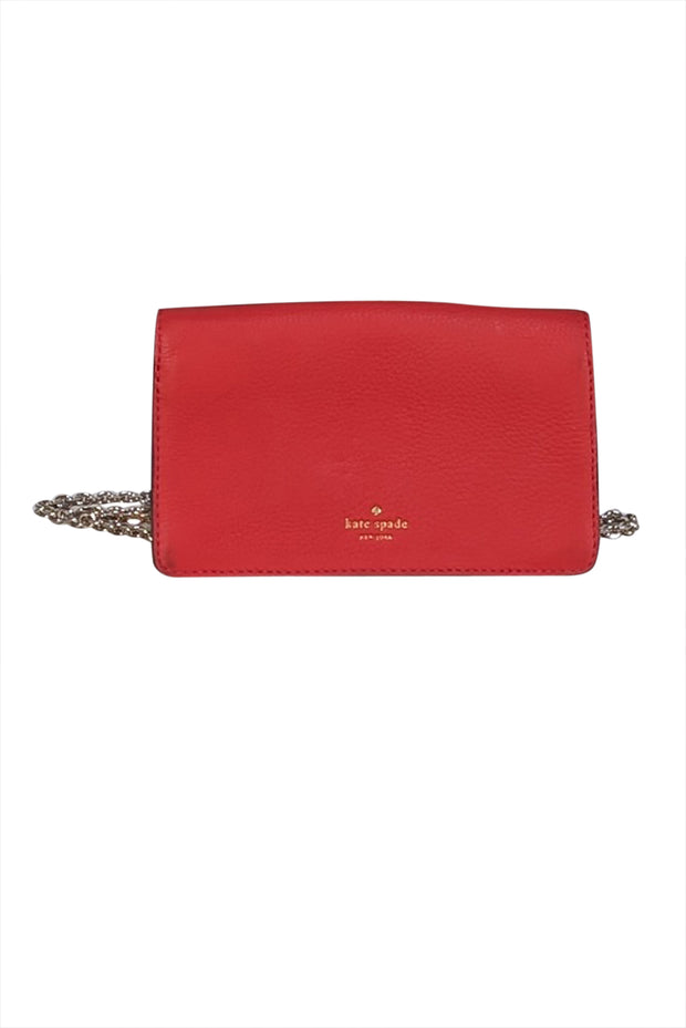 Kate Spade - Red Pebbled Leather Bow Turn Lock Crossbody Bag - Current Boutique