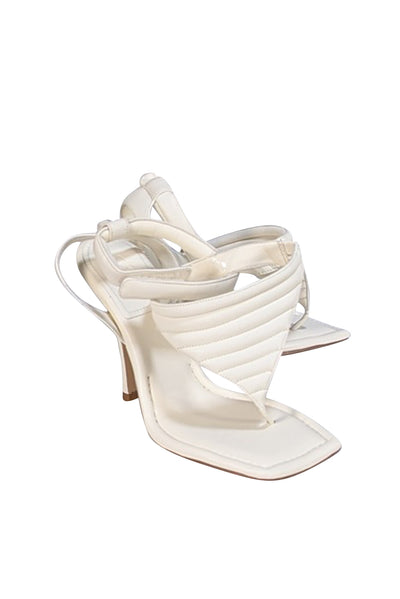 Gia Borghni - Ivory Leather Square Toe Thong Strappy Sandal Heels Sz 9.5 - Current Boutique