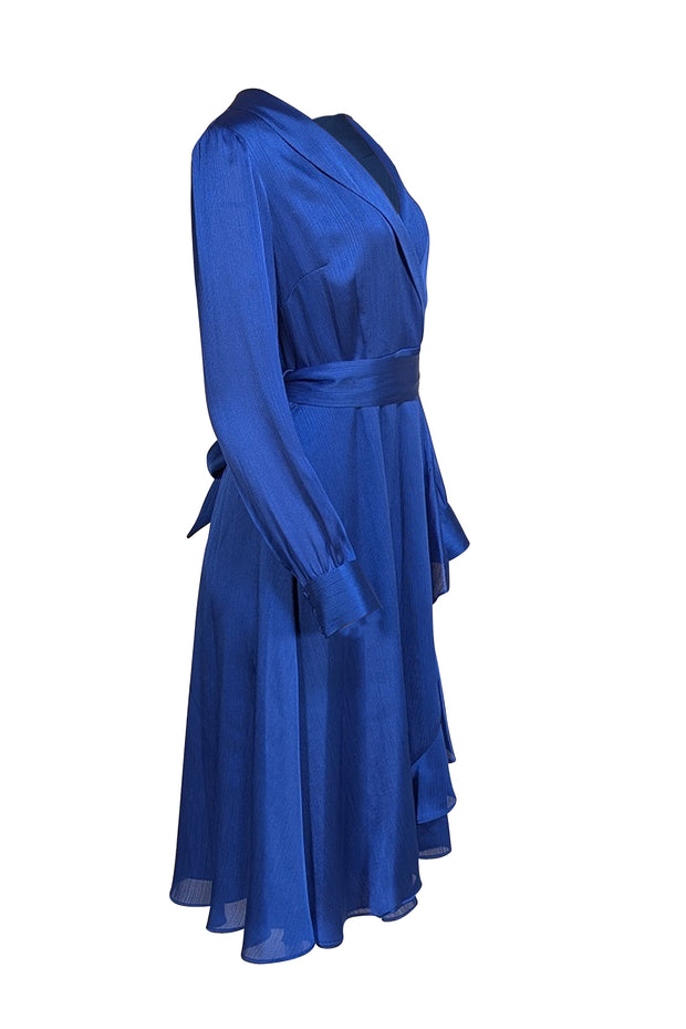 Hobbs - Blue Textured "Sally" Faux Wrap Dress Sz 10 - Current Boutique