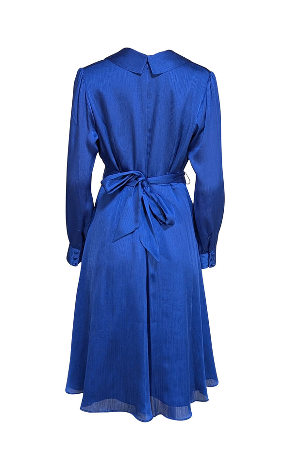 Hobbs - Blue Textured "Sally" Faux Wrap Dress Sz 10 - Current Boutique