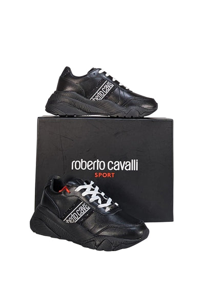 Roberto Cavalli - Black Logo Detail Lace Up Sneakers Sz 6 - Current Boutique