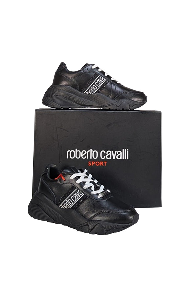 Roberto Cavalli - Black Logo Detail Lace Up Sneakers Sz 6 - Current Boutique
