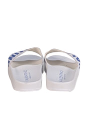 Valentino by Mario Valentino - White & Blue Logo Slide Sandals Sz 6 - Current Boutique