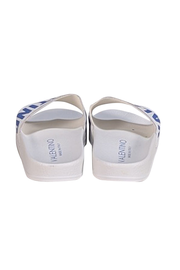 Valentino by Mario Valentino - White & Blue Logo Slide Sandals Sz 6 - Current Boutique
