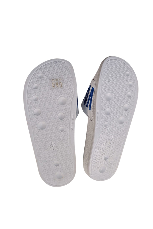 Valentino by Mario Valentino - White & Blue Logo Slide Sandals Sz 6 - Current Boutique