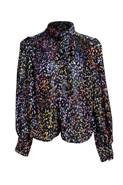 IRO - Black & Multi Color Pouna Tie Neck Texture Velvet Burnout Top Sz 2 - Current Boutique