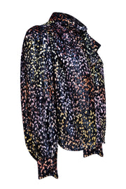 IRO - Black & Multi Color Pouna Tie Neck Texture Velvet Burnout Top Sz 2 - Current Boutique