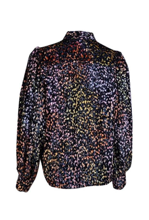 IRO - Black & Multi Color Pouna Tie Neck Texture Velvet Burnout Top Sz 2 - Current Boutique