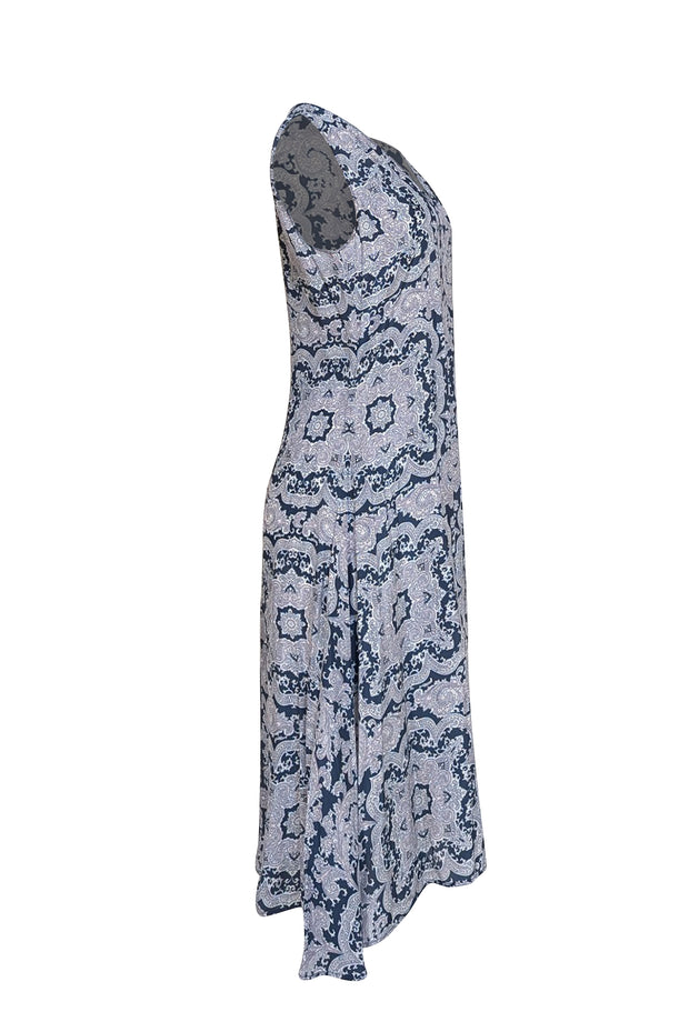 Theory - Navy & Cream Paisley Print Sleeveless Dress Sz 10 - Current Boutique