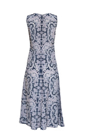 Theory - Navy & Cream Paisley Print Sleeveless Dress Sz 10 - Current Boutique
