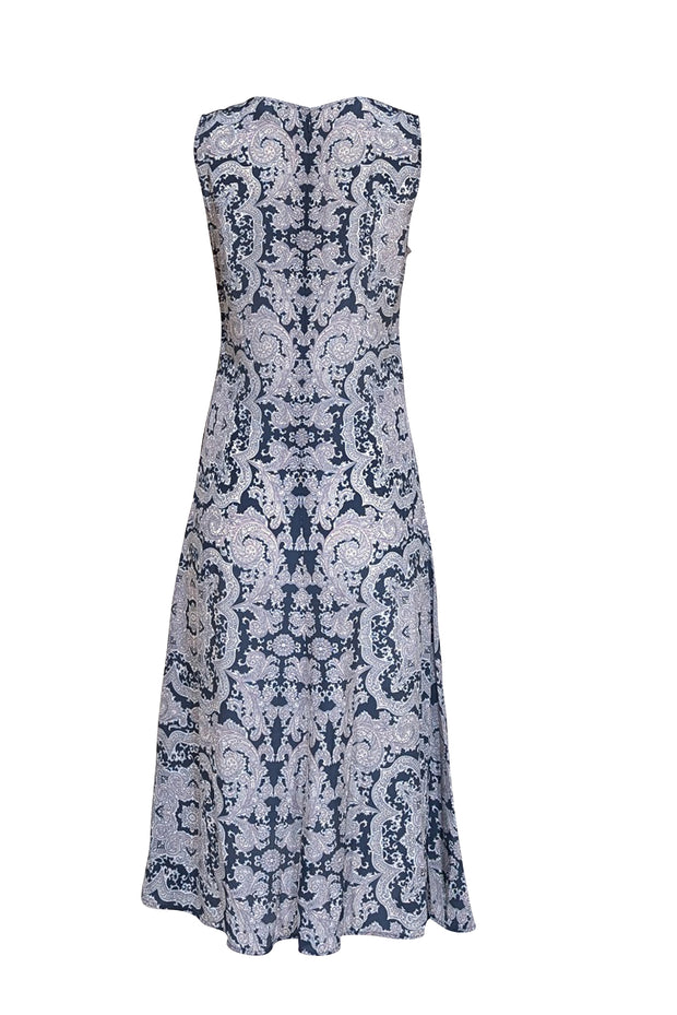 Theory - Navy & Cream Paisley Print Sleeveless Dress Sz 10 - Current Boutique
