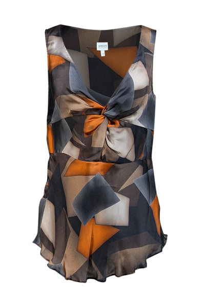 Armani Collezioni - Brown, Grey, Green, & Orange Print Tank Blouse Sz 10 - Current Boutique