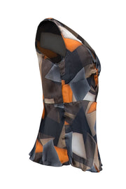 Armani Collezioni - Brown, Grey, Green, & Orange Print Tank Blouse Sz 10 - Current Boutique