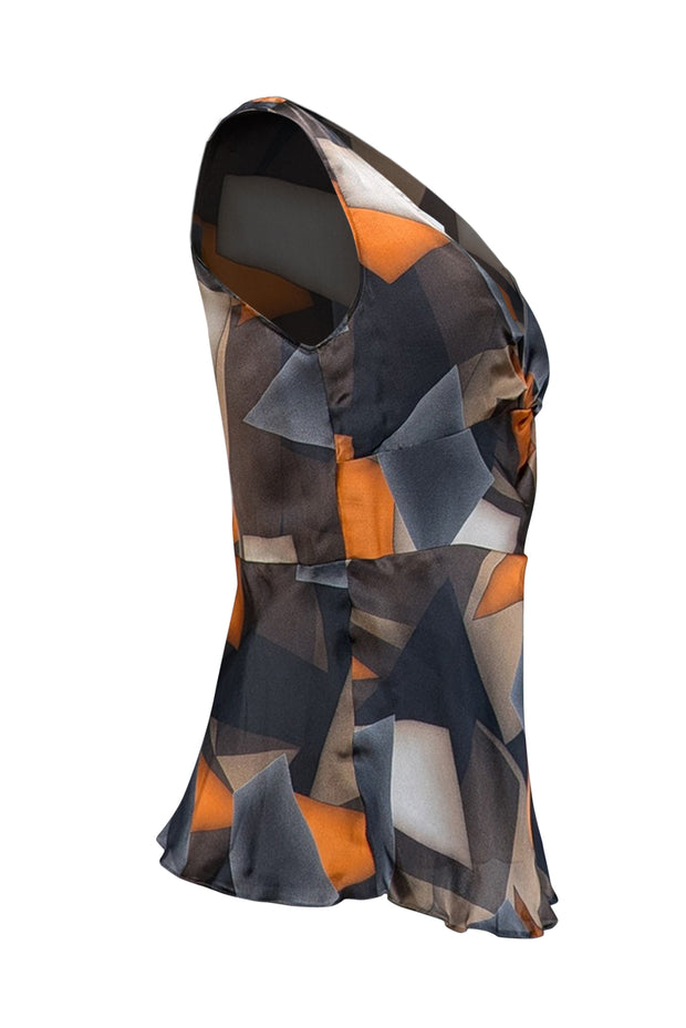 Armani Collezioni - Brown, Grey, Green, & Orange Print Tank Blouse Sz 10 - Current Boutique