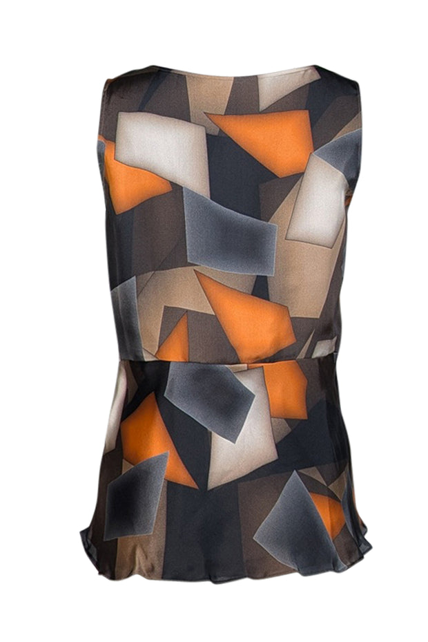 Armani Collezioni - Brown, Grey, Green, & Orange Print Tank Blouse Sz 10 - Current Boutique