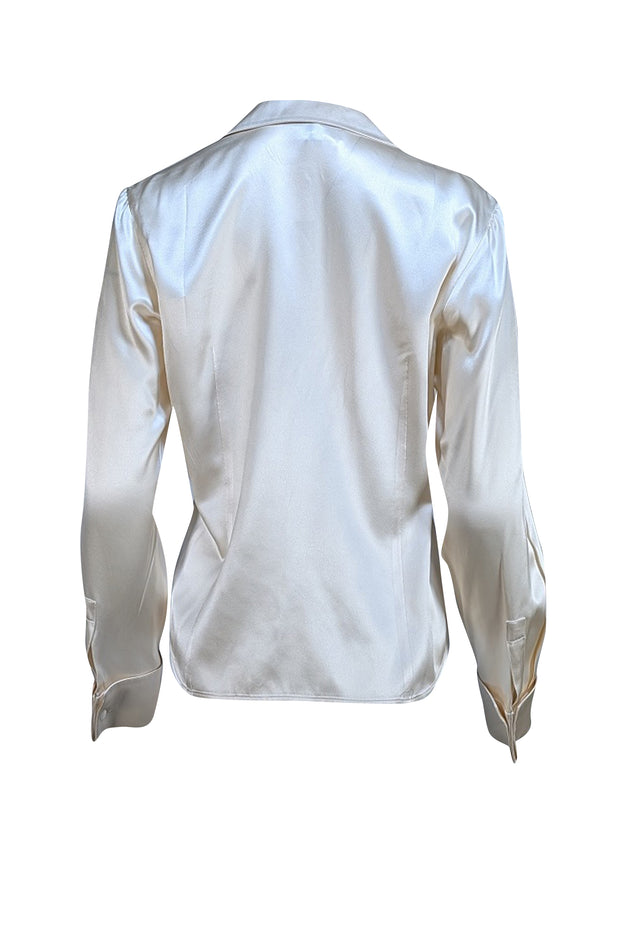 Lafayette 148 - Champagne Silk Pleated Collared Blouse Sz 10 - Current Boutique