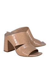 Vince - Beige Croc Embossed Leather Mule Heels Sz 6.5 - Current Boutique