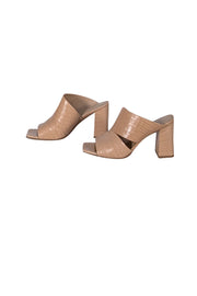 Vince - Beige Croc Embossed Leather Mule Heels Sz 6.5 - Current Boutique