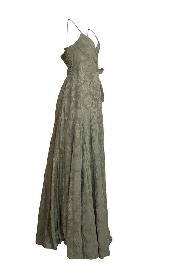Hutch - Sage Green Floral Wrap Maxi Dress Sz L - Current Boutique