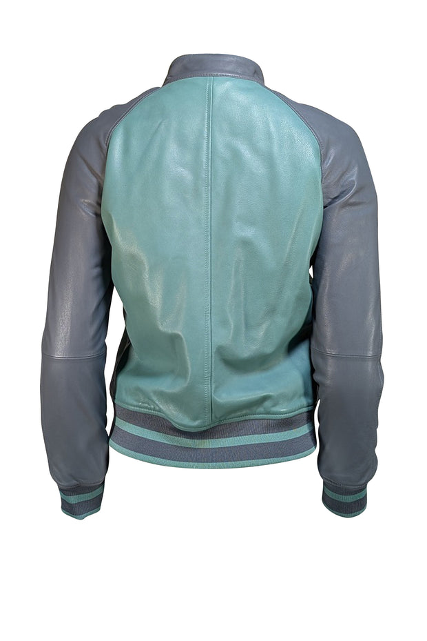 Emporio Armani - Green & Grey Leather Bomber Jacket Sz 6 - Current Boutique