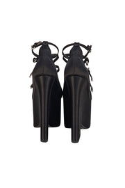 Versace - Black Satin Chunky Platform Multi Buckle Strap Heels Sz 6.5 - Current Boutique