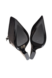 Versace - Black Satin Chunky Platform Multi Buckle Strap Heels Sz 6.5 - Current Boutique