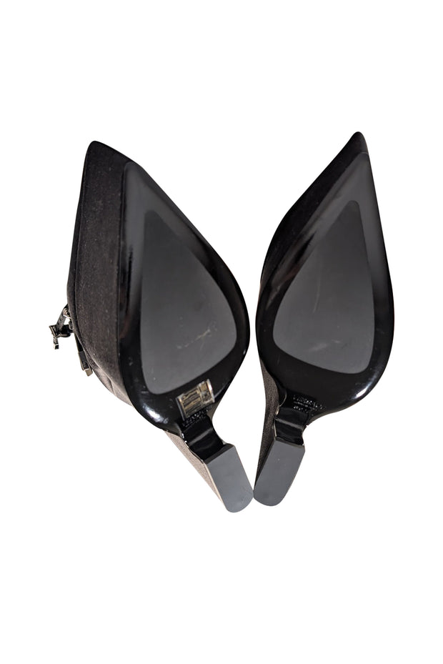 Versace - Black Satin Chunky Platform Multi Buckle Strap Heels Sz 6.5 - Current Boutique